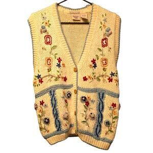 Vintage Huntington Ridge floral embroidered sweater vest cardigan size medium